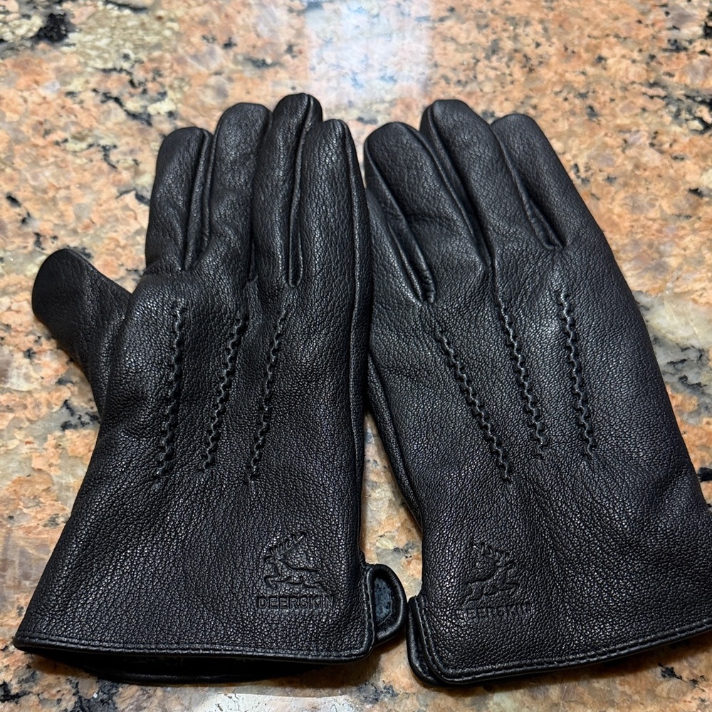Black deerskin Leather fur lined winter Gloves medium & large